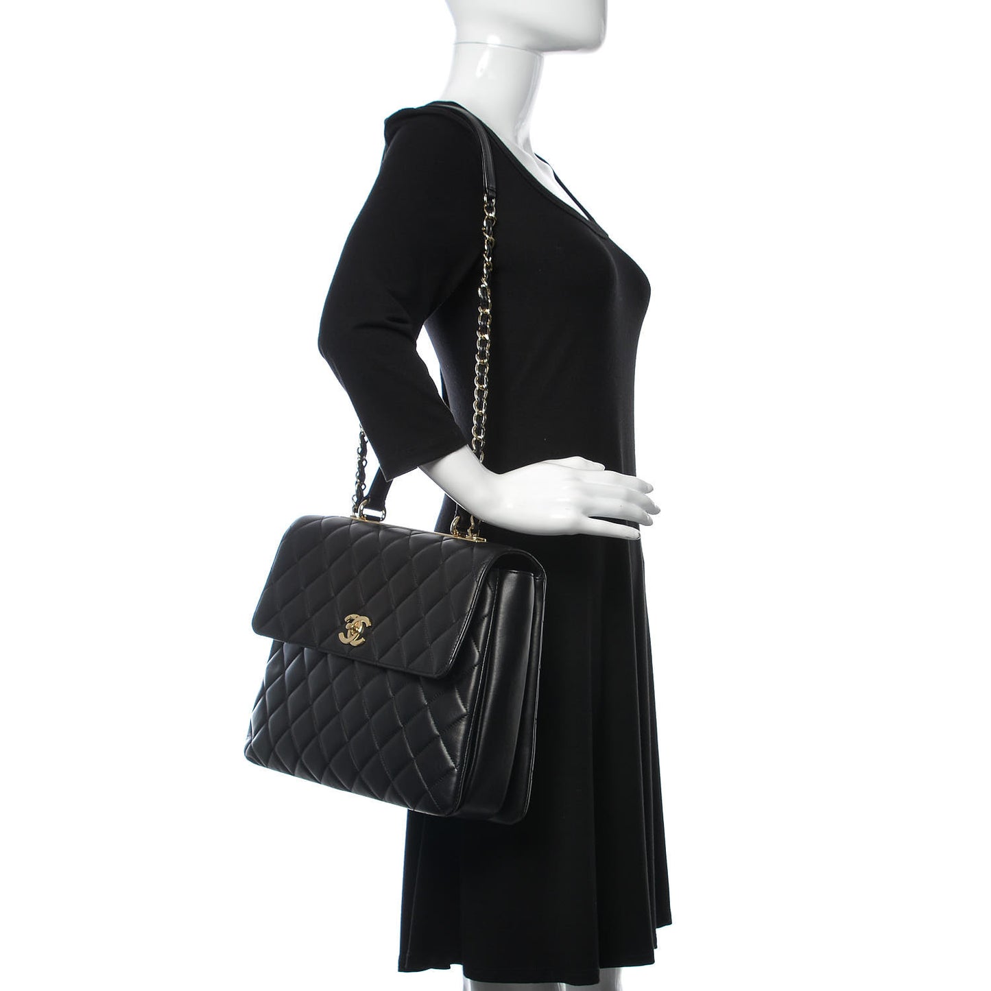 Lambskin Quilted Large Trendy CC Dual Handle Flap Bag Black