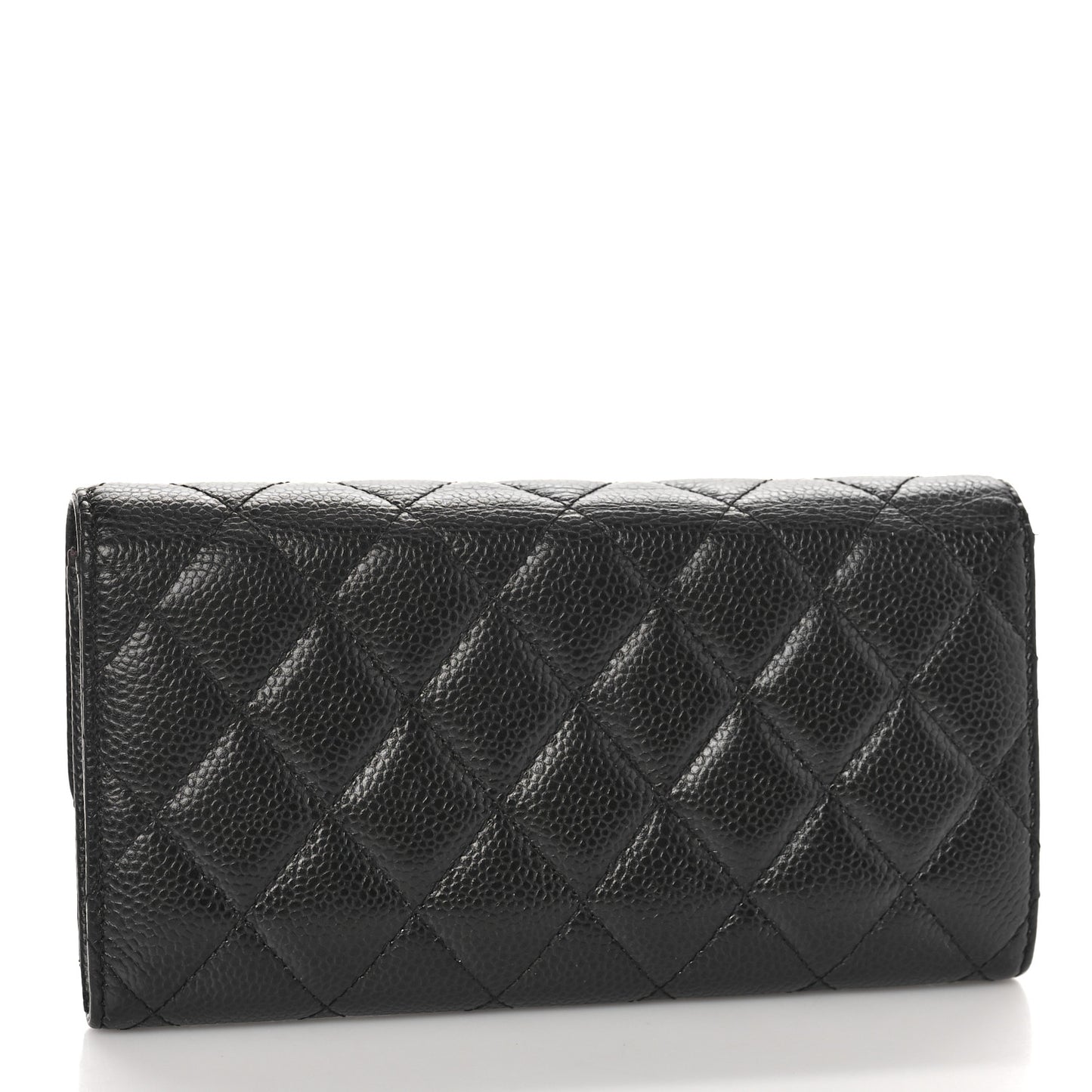 Caviar Quilted Large Gusset Flap Wallet Black