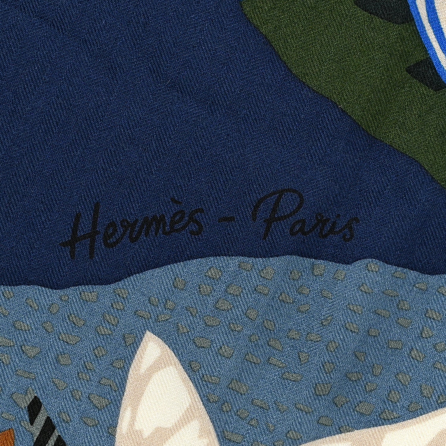 Hermes Cashmere Silk En Liberte Shawl 140 White Vert Loden Miel 2 of 6