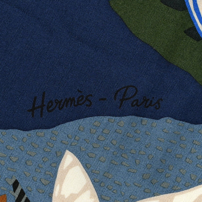 Hermes Cashmere Silk En Liberte Shawl 140 White Vert Loden Miel 2 of 6