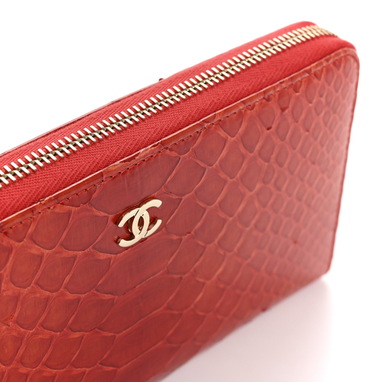 Chanel Snakeskin Large Gusset Zip Around Wallet Red 10 of 12