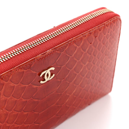 Chanel Snakeskin Large Gusset Zip Around Wallet Red 10 of 12
