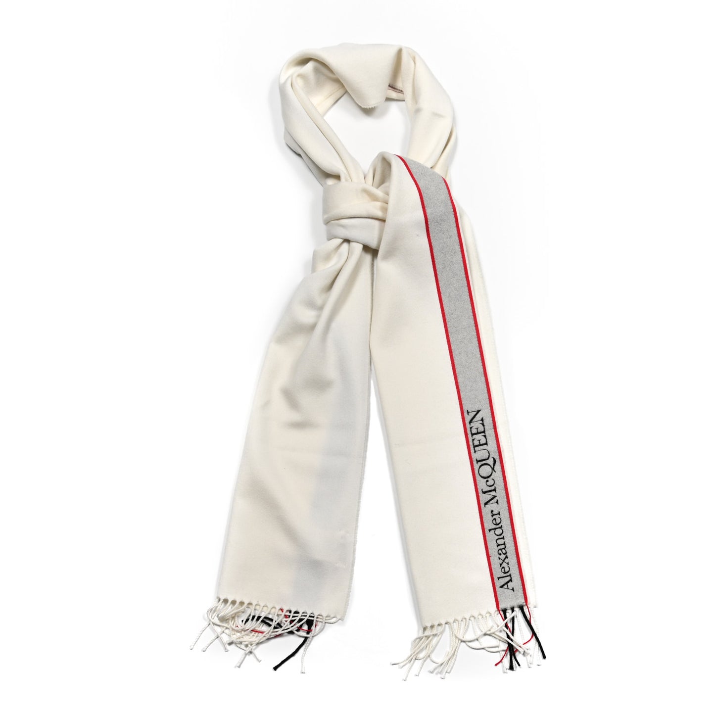 Wool Cashmere Logo Scarf White Black Red