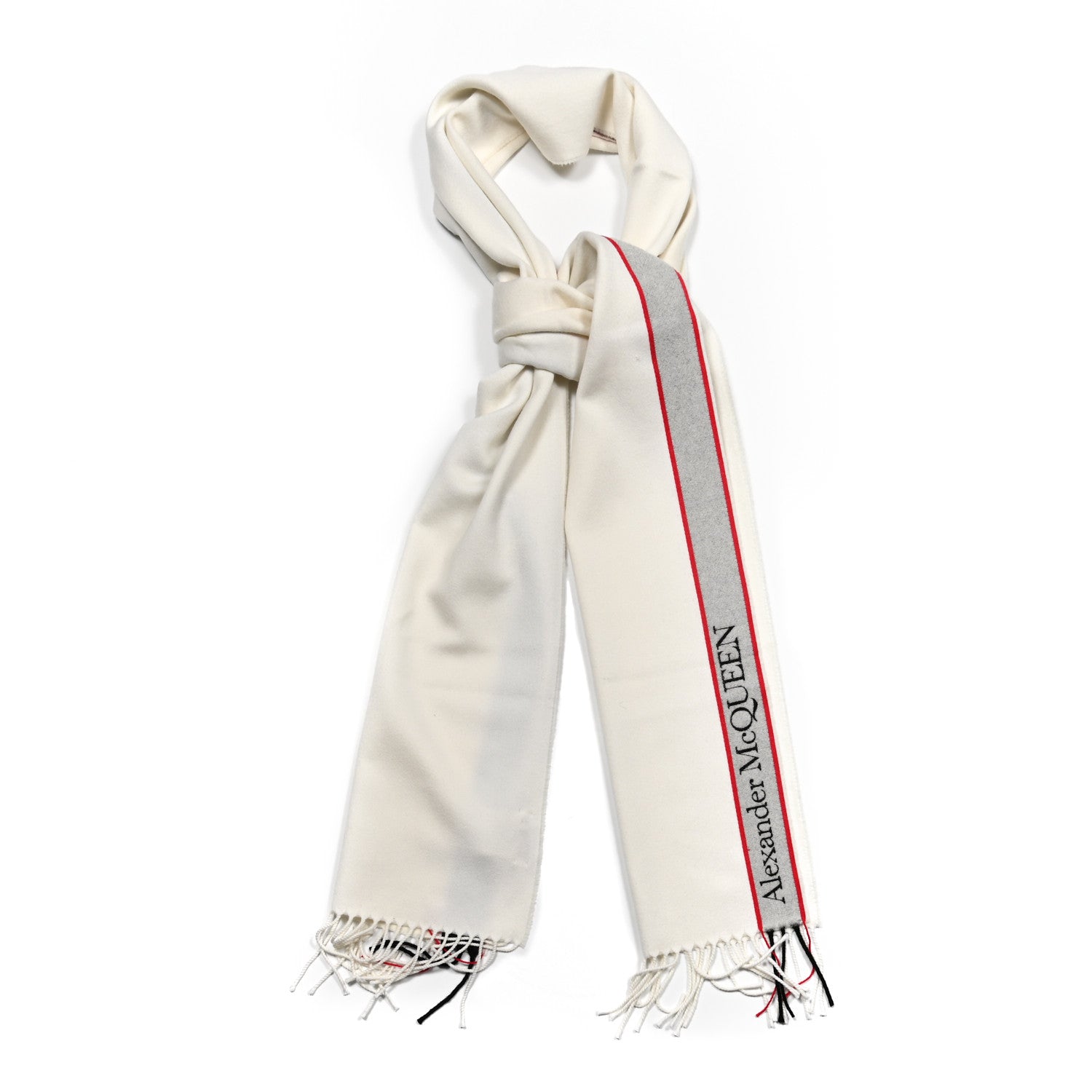 Alexander McQueen Wool Cashmere Logo Scarf White Black Red 1 of 5