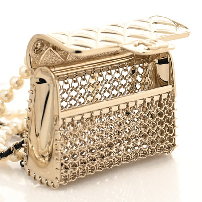 Chanel Metal Lambskin Pearl Chain Flap Bag Long Necklace Gold Black Pearly White 4 of 4