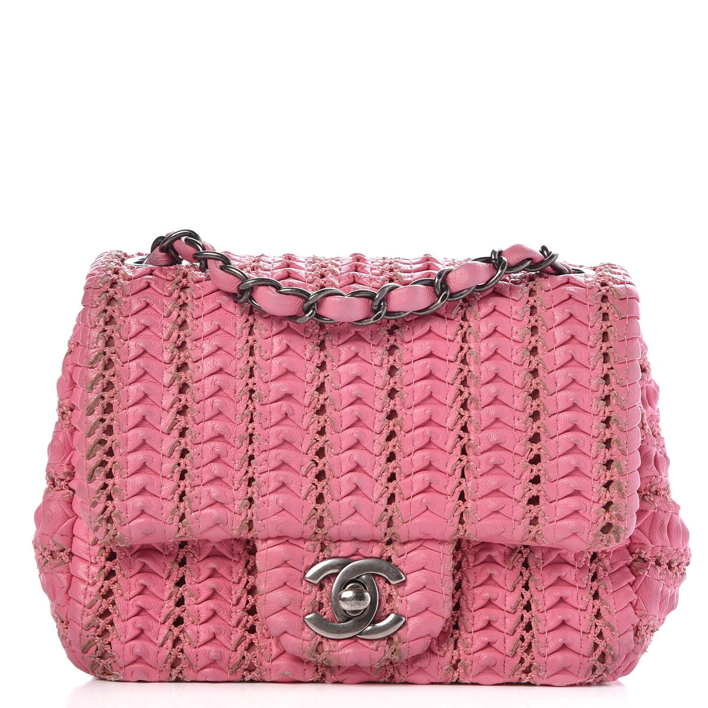 Lambskin Embroidered Mini Flap Pink