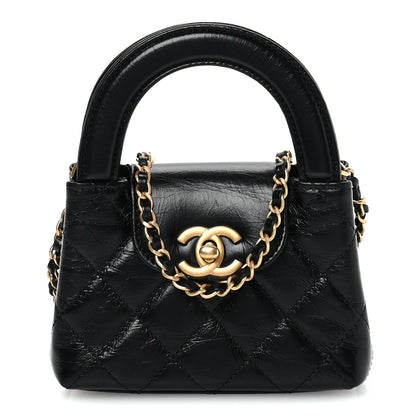 Chanel Shiny Aged Calfskin Quilted Mini Nano Kelly Shopper Black 1 of 11