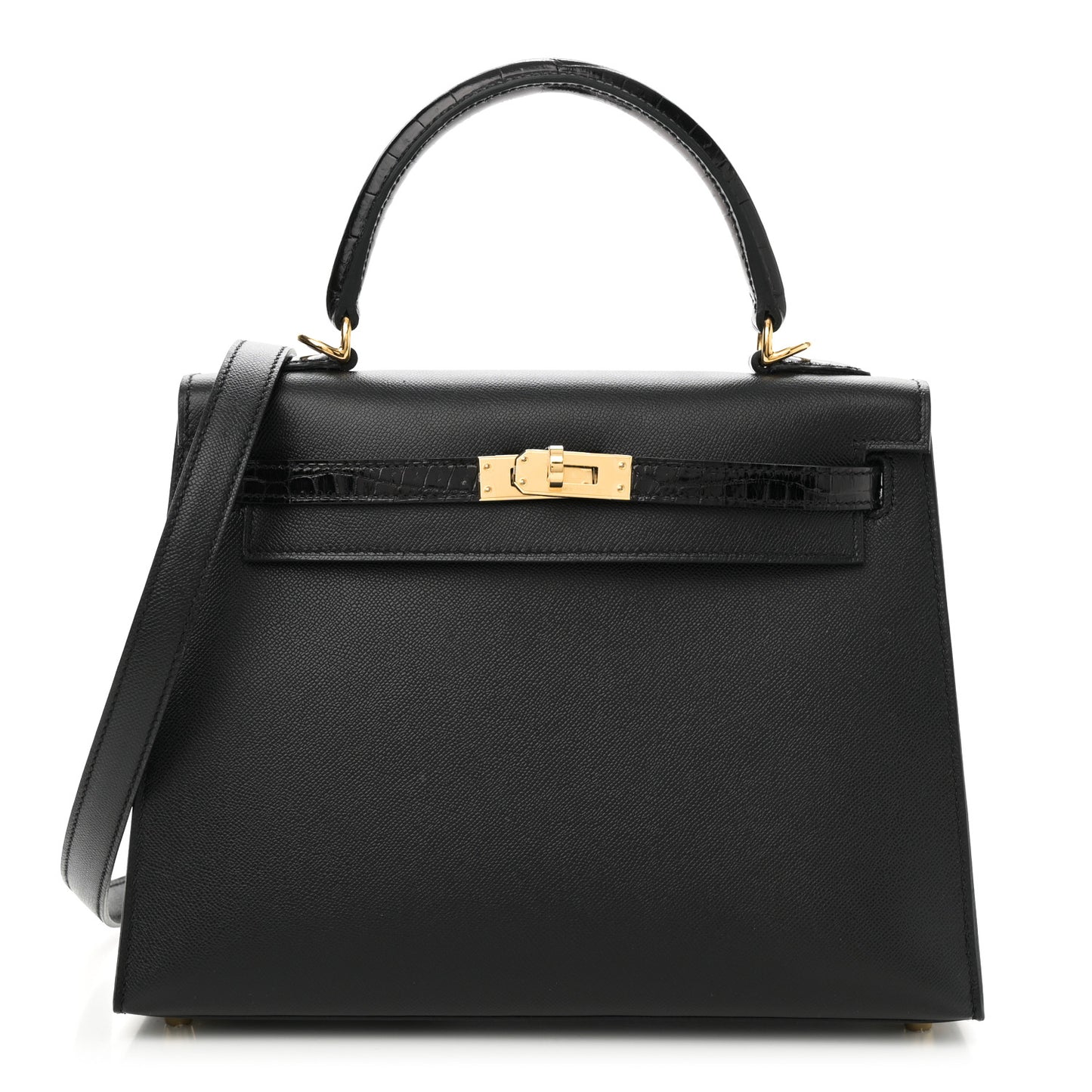 Madame Calfskin Shiny Niloticus Crocodile Kelly Sellier Touch 25 Black