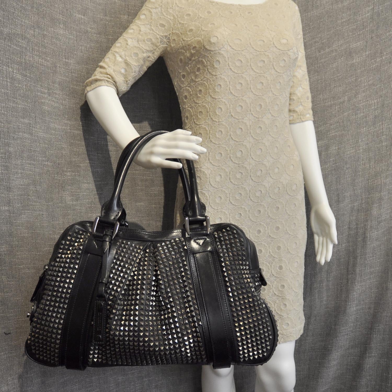 Burberry Prorsum Leather Studded Knight Satchel Black 2 of 10