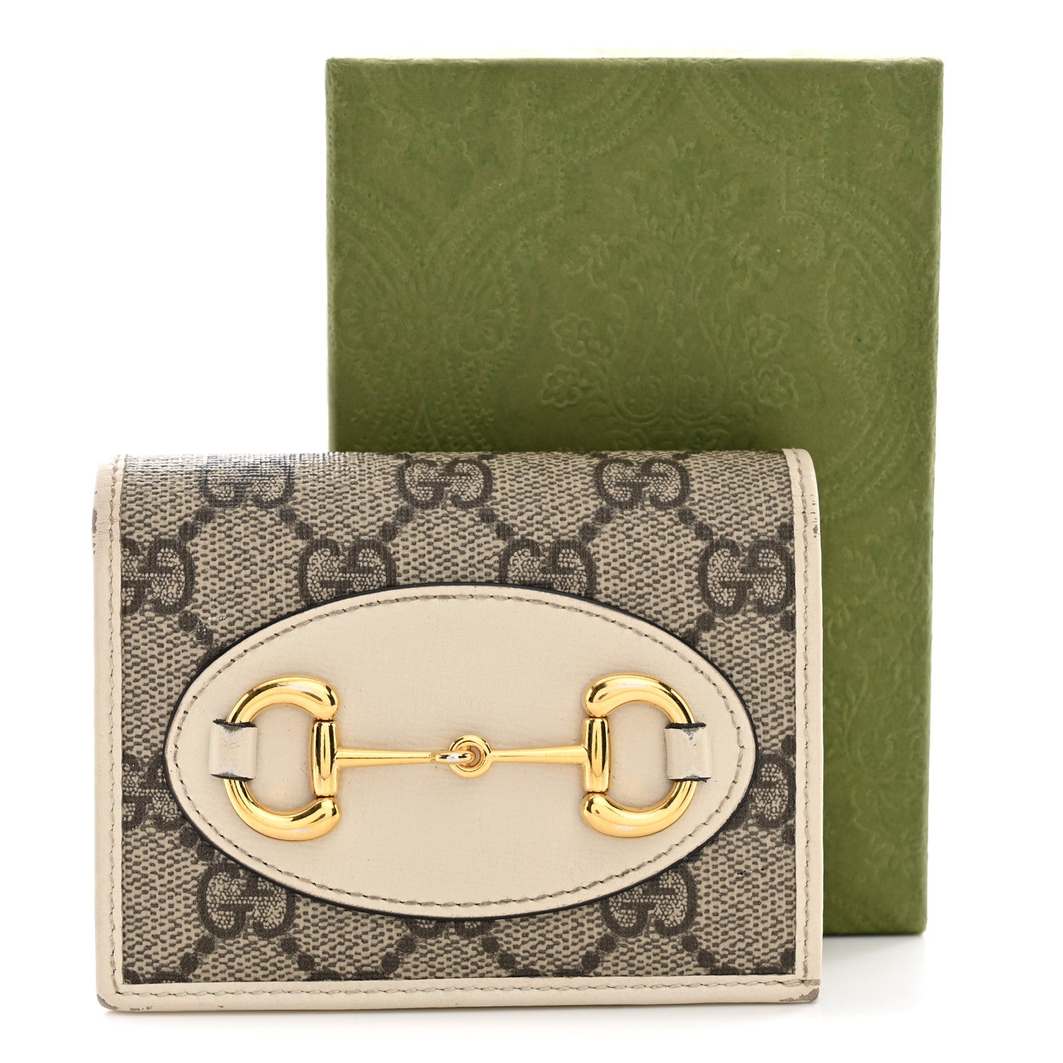 Gucci GG Supreme Monogram Azalea Calfskin Horsebit 1955 Card Case Wallet Beige Ebony Mystic White 14 of 14
