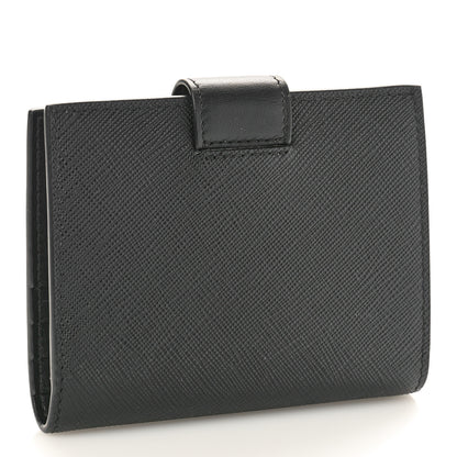 Prada Saffiano Small Triangle Bi-Fold Tab Wallet Black 3 of 8