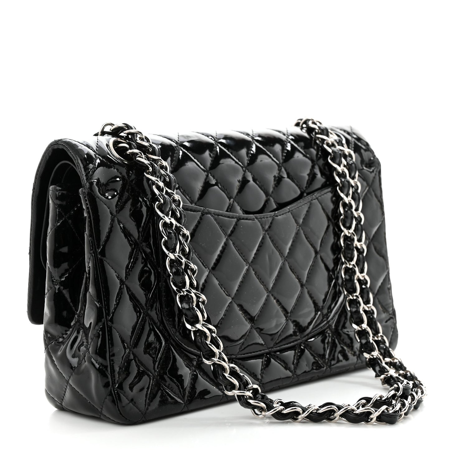 Patent Quilted Medium Double Flap Black