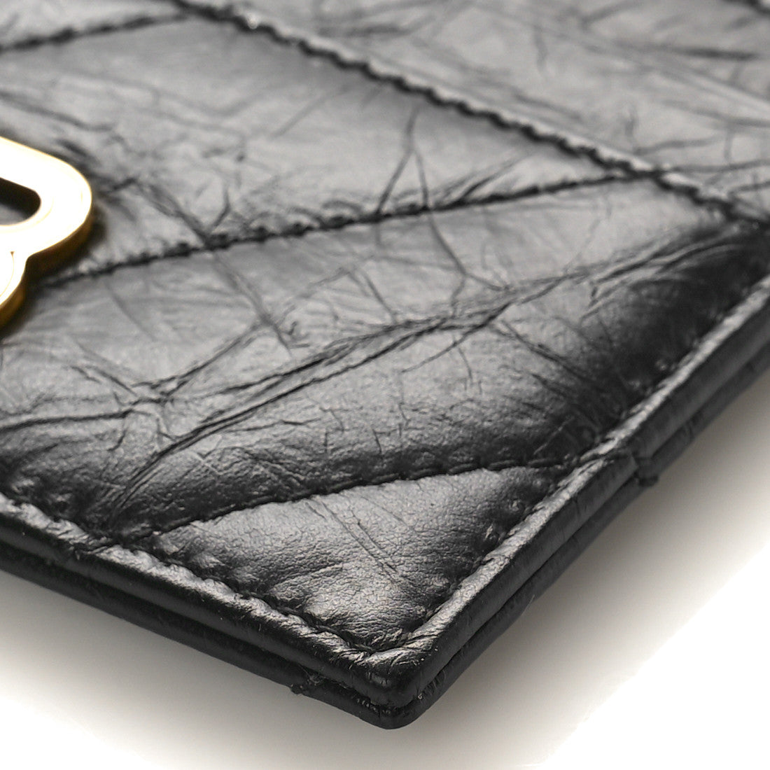 Crushed Calfskin Quilted Crush Card Holder Black