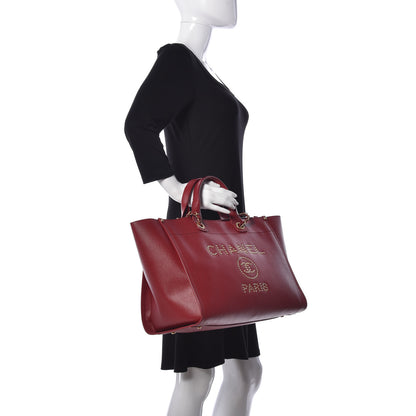 Chanel Caviar Medium Studded Deauville Tote Red 3 of 9