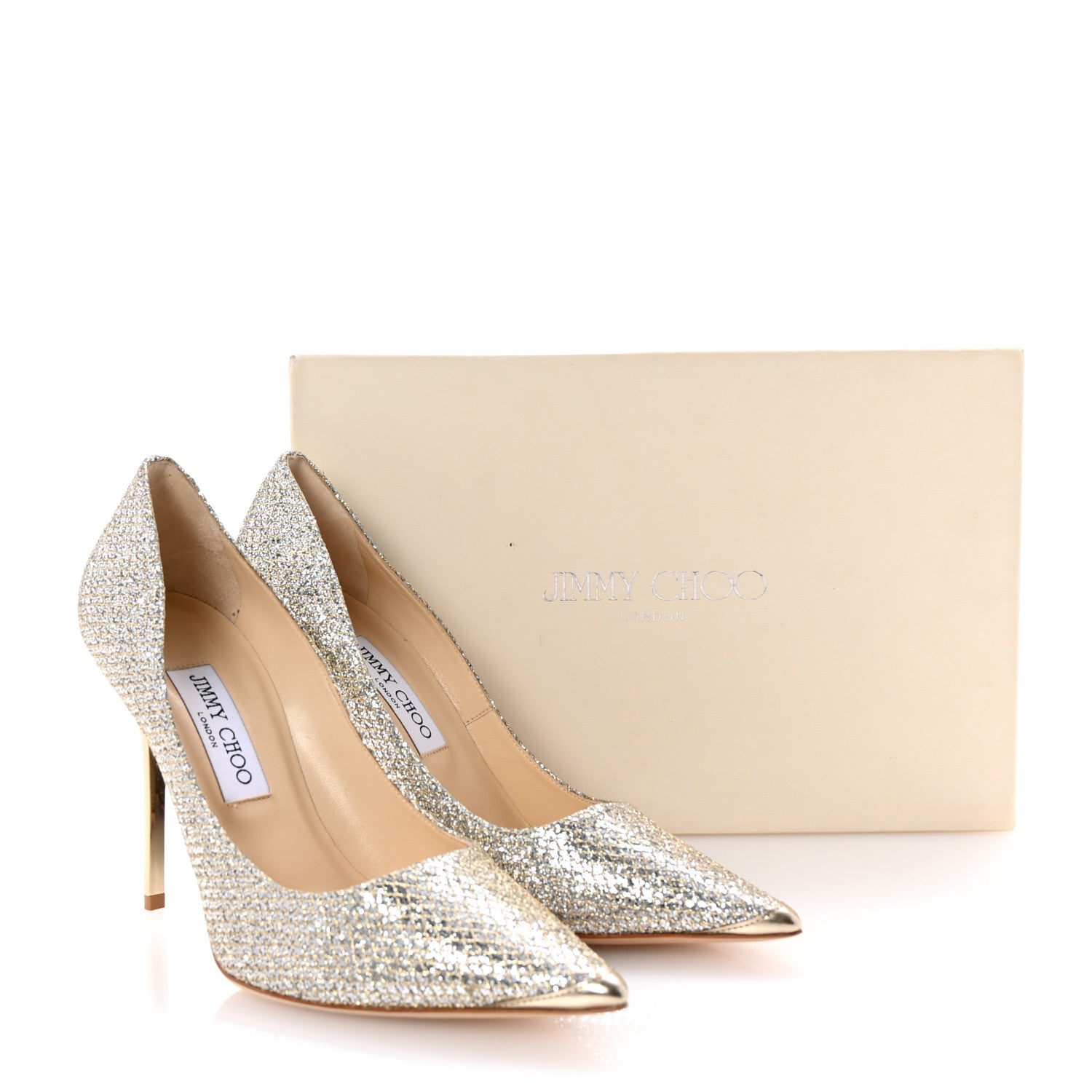 Jimmy Choo Lame Glitter Pointy Toe Romy 100 Pumps 39 Light Bronze 9 of 9