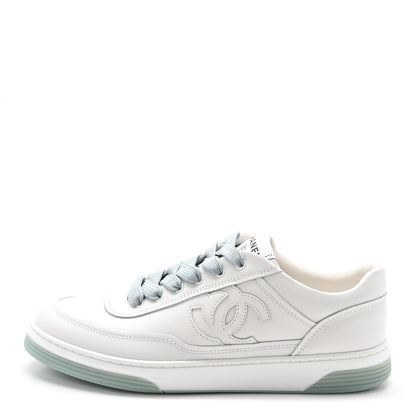 Chanel Kidskin Womens CC Sneakers 38.5 White 1 of 10