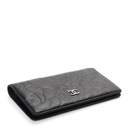 Chanel Lambskin Camellia Embossed Yen Wallet Black 4 of 10