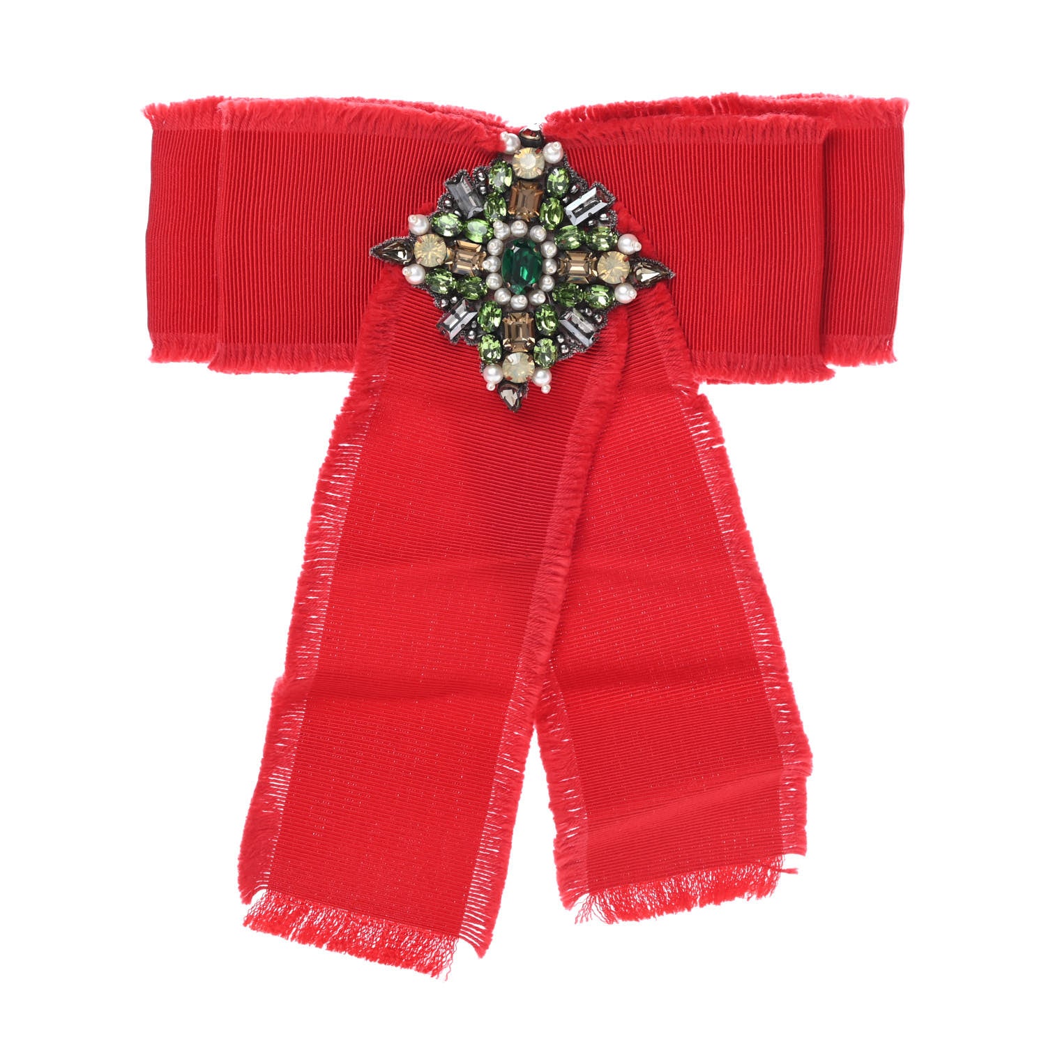 Gucci Grosgrain Crystal Bow Brooch Red 1 of 4