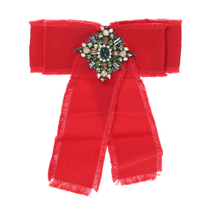 Gucci Grosgrain Crystal Bow Brooch Red 1 of 4