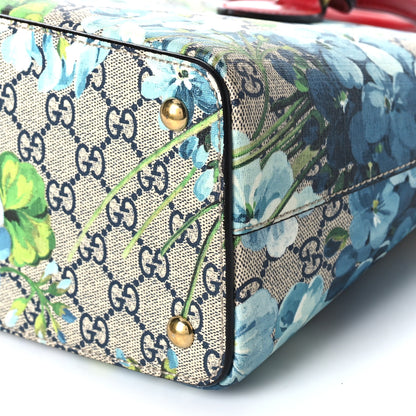 Gucci GG Supreme Monogram Blooms Small Zip Top Tote Beige Blue Navy Hibiscus Red 8 of 8