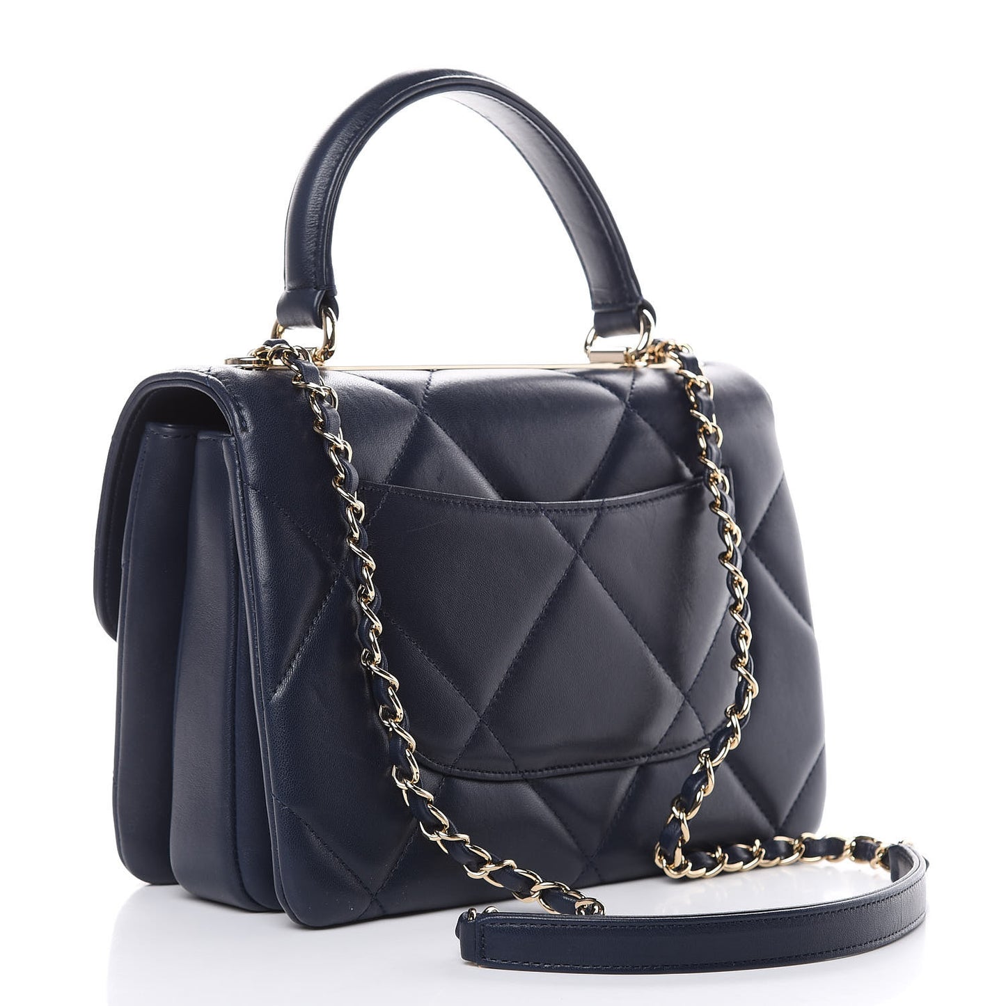 Lambskin Quilted Small Trendy CC Flap Dual Handle Bag Navy