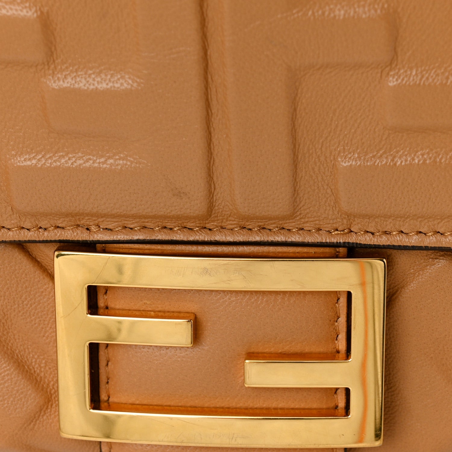 Fendi Nappa FF 1974 Embossed Baguette Miele Scuro 12 of 16