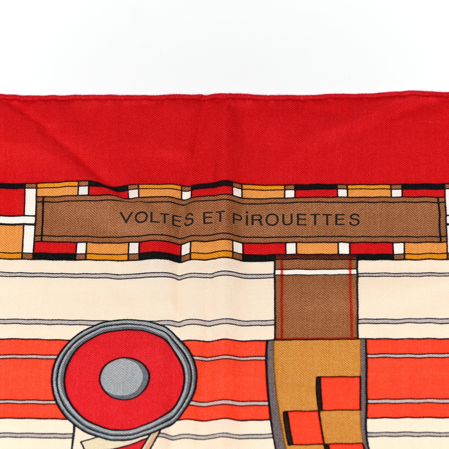 Hermes Cashmere Silk Voltes Et Pirouettes Shawl 140 Rouge Creme Beige 3 of 5
