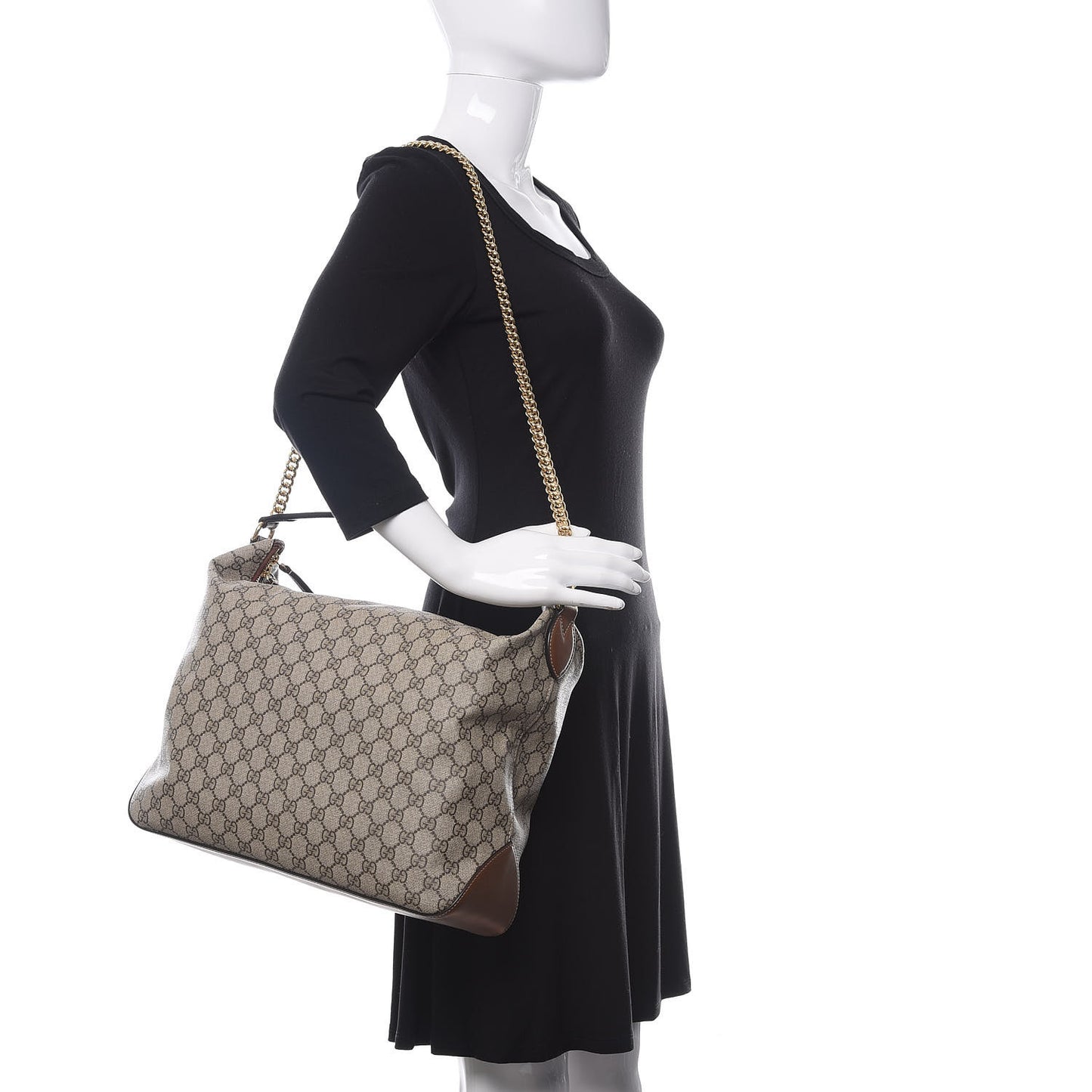 GG Supreme Monogram Large Linea A Hobo Light Brown