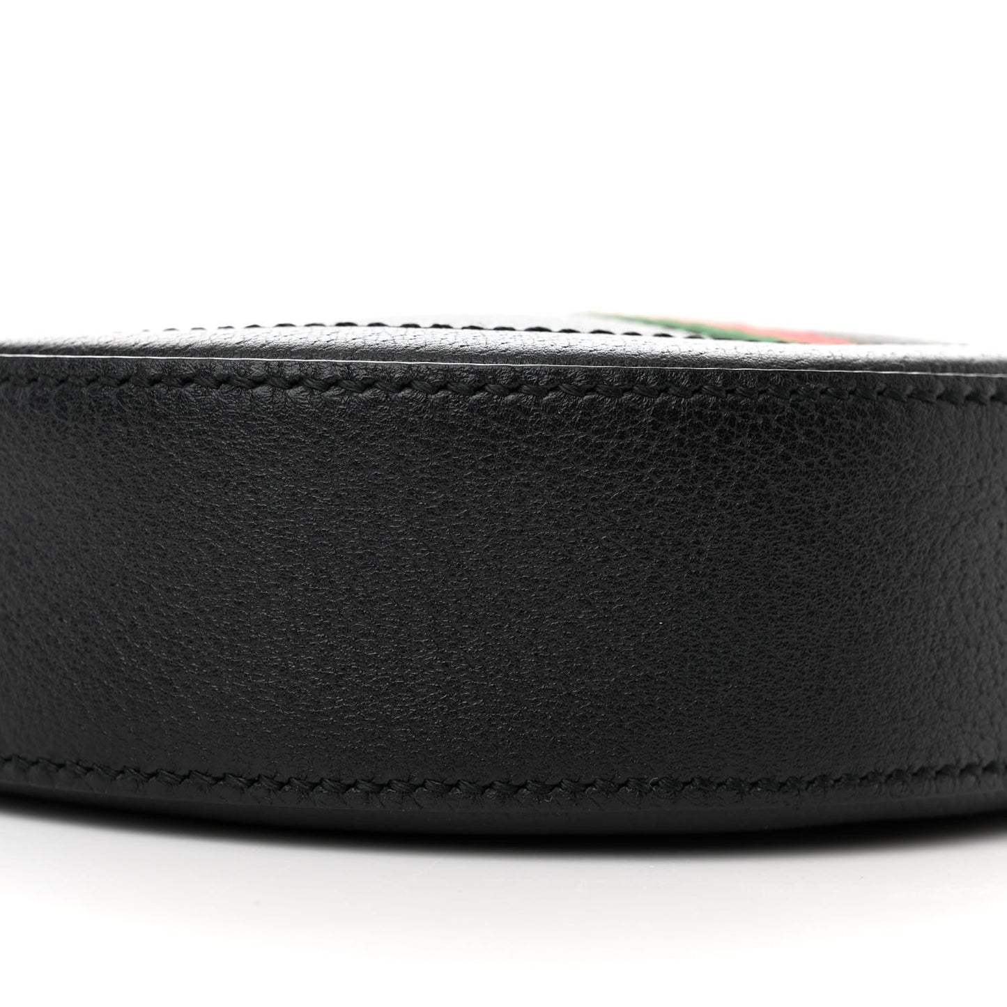 Grained Calfskin Web Mini Ophidia Round Shoulder Bag Black