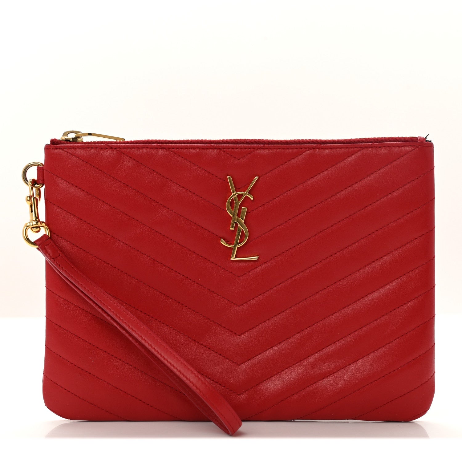 Saint Laurent Calfskin Matelasse Chevron Monogram A5 Wristlet Red 1 of 7