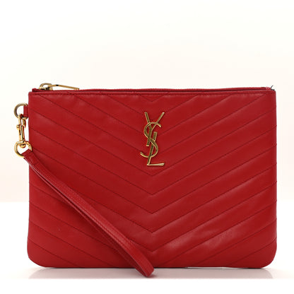 Saint Laurent Calfskin Matelasse Chevron Monogram A5 Wristlet Red 1 of 7