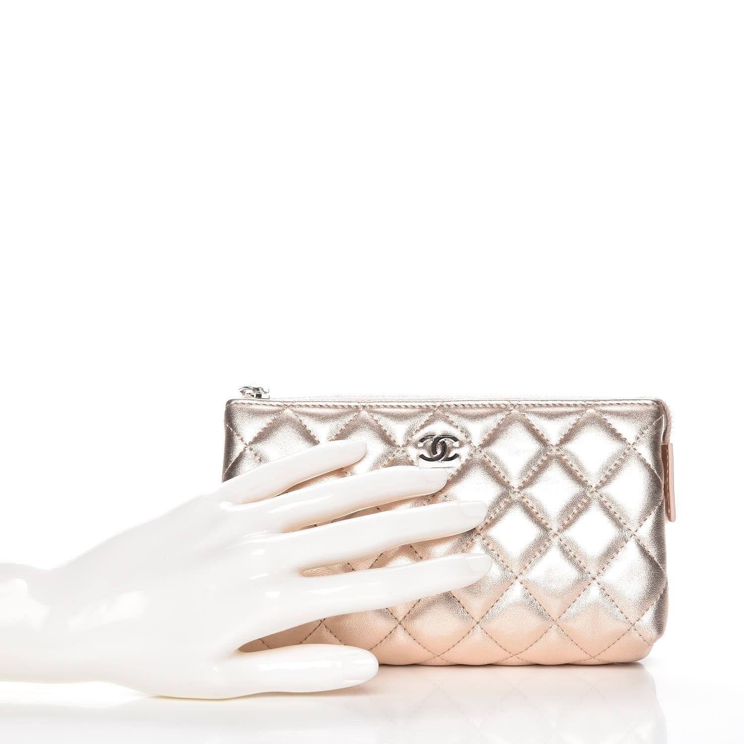 Chanel Iridescent Lambskin Quilted Cosmetic Pouch Light Gold 2 of 9