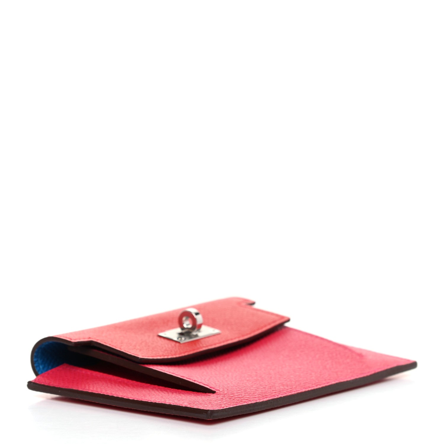 Hermes Epsom Tricolor Kelly Pocket Compact Wallet Rouge Coeur Rose Extreme Bleu Zanzibar 4 of 8