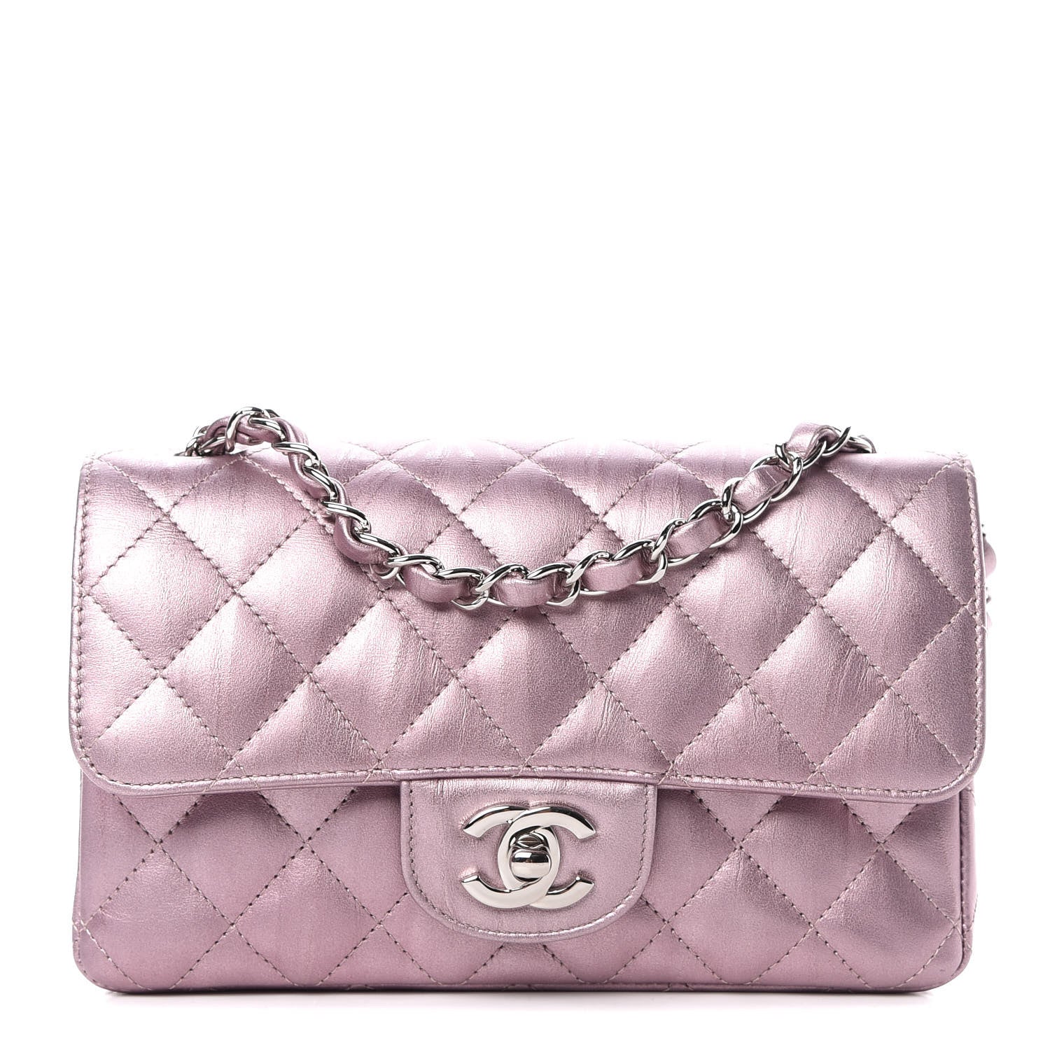Chanel Metallic Calfskin Quilted Mini Rectangular Flap Pink 1 of 10