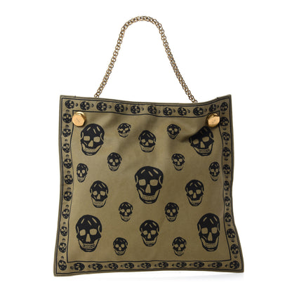 Alexander McQueen Canvas Skull Print Shopper Green Black 1 of 10