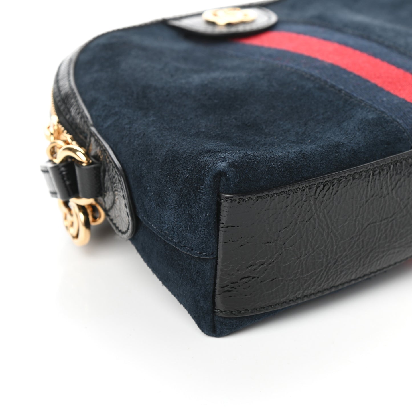 Suede Patent Web Small Ophidia Dome Shoulder Bag Blue Black