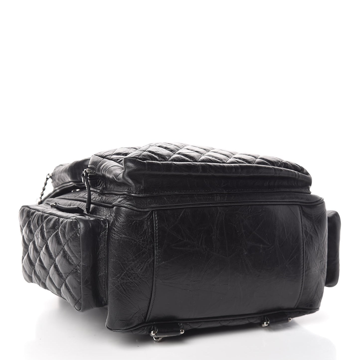 Aged Calfskin Quilted Large Casual Rock Backpack Black