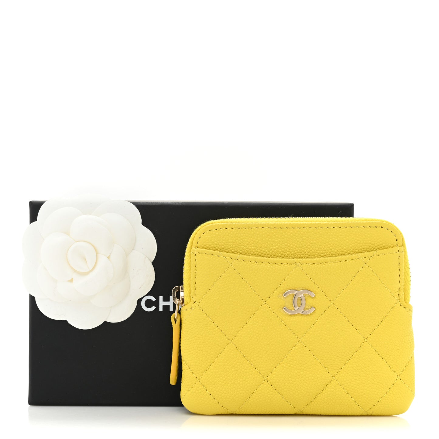 Caviar Quilted Zip Card Holder Wallet Yellow