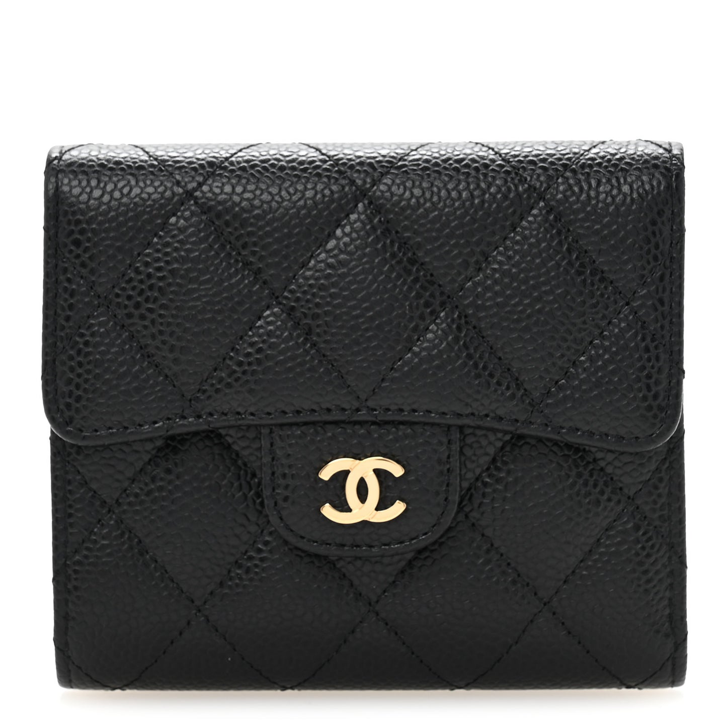 Caviar Quilted Compact Flap Wallet Black
