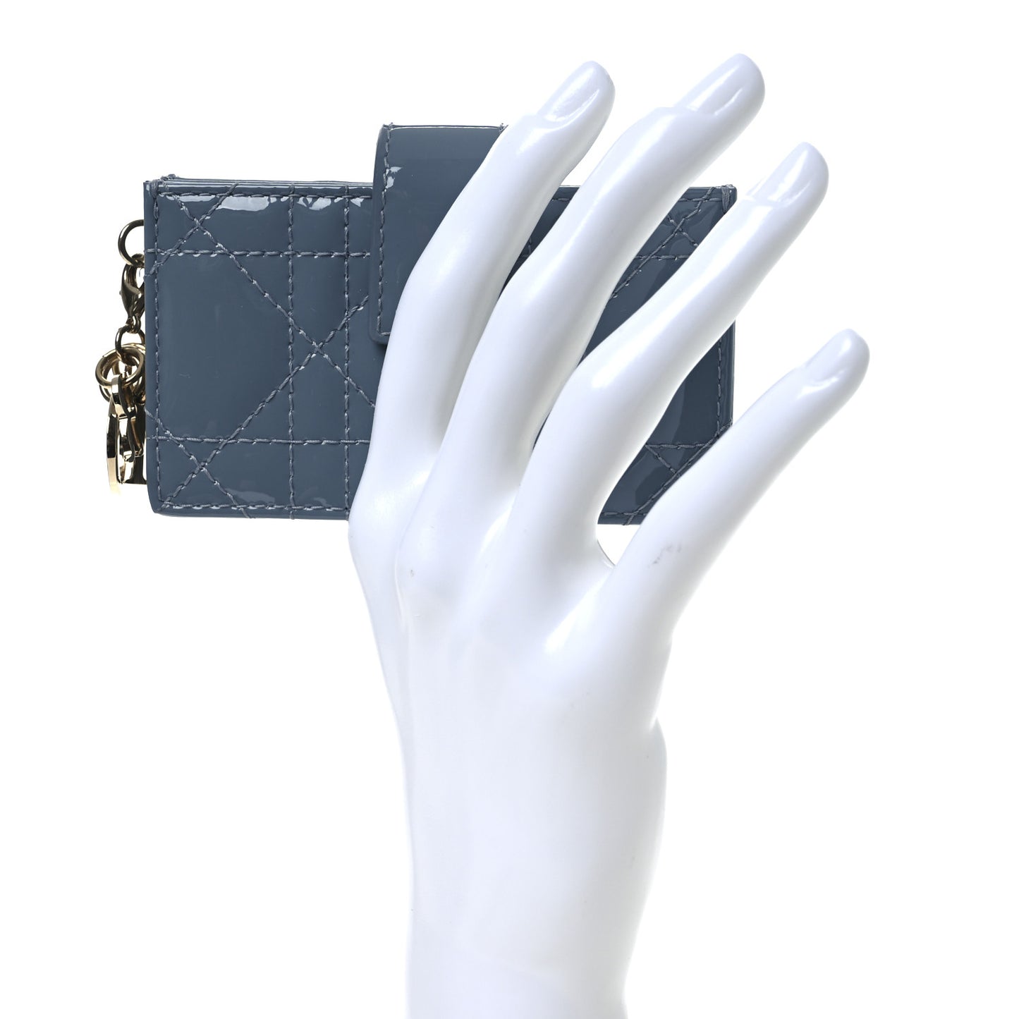 Patent Cannage Lady Dior 5 Gusset Jasmine Card Holder Cloud Blue