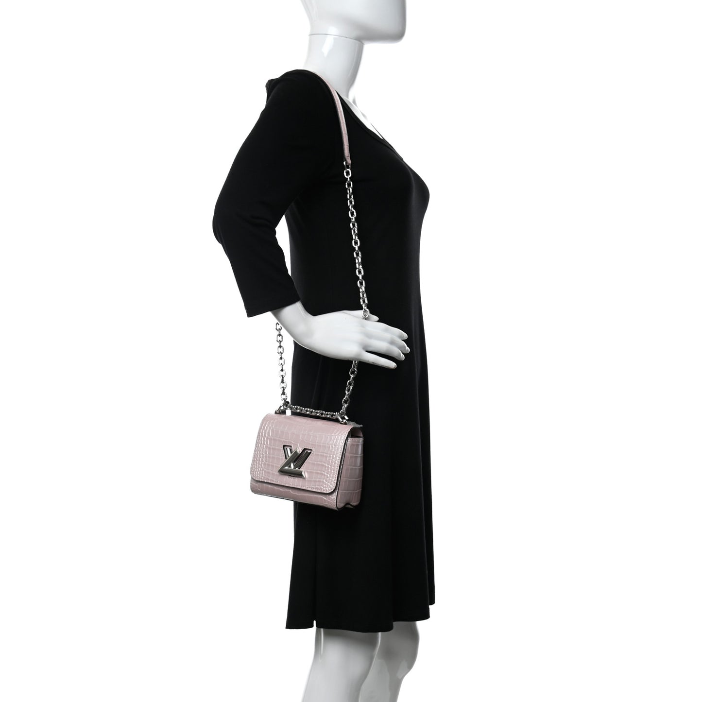 Alligator Mini Twist Shoulder Bag Rose Nacre Pink