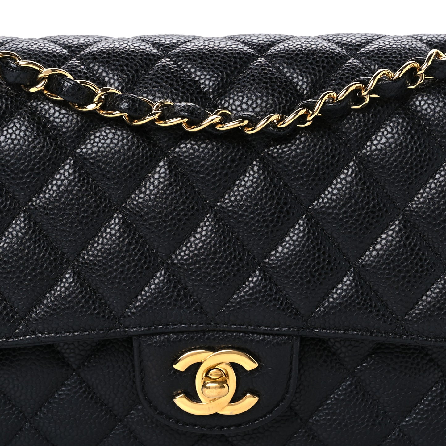 Caviar Quilted Medium Double Flap Black