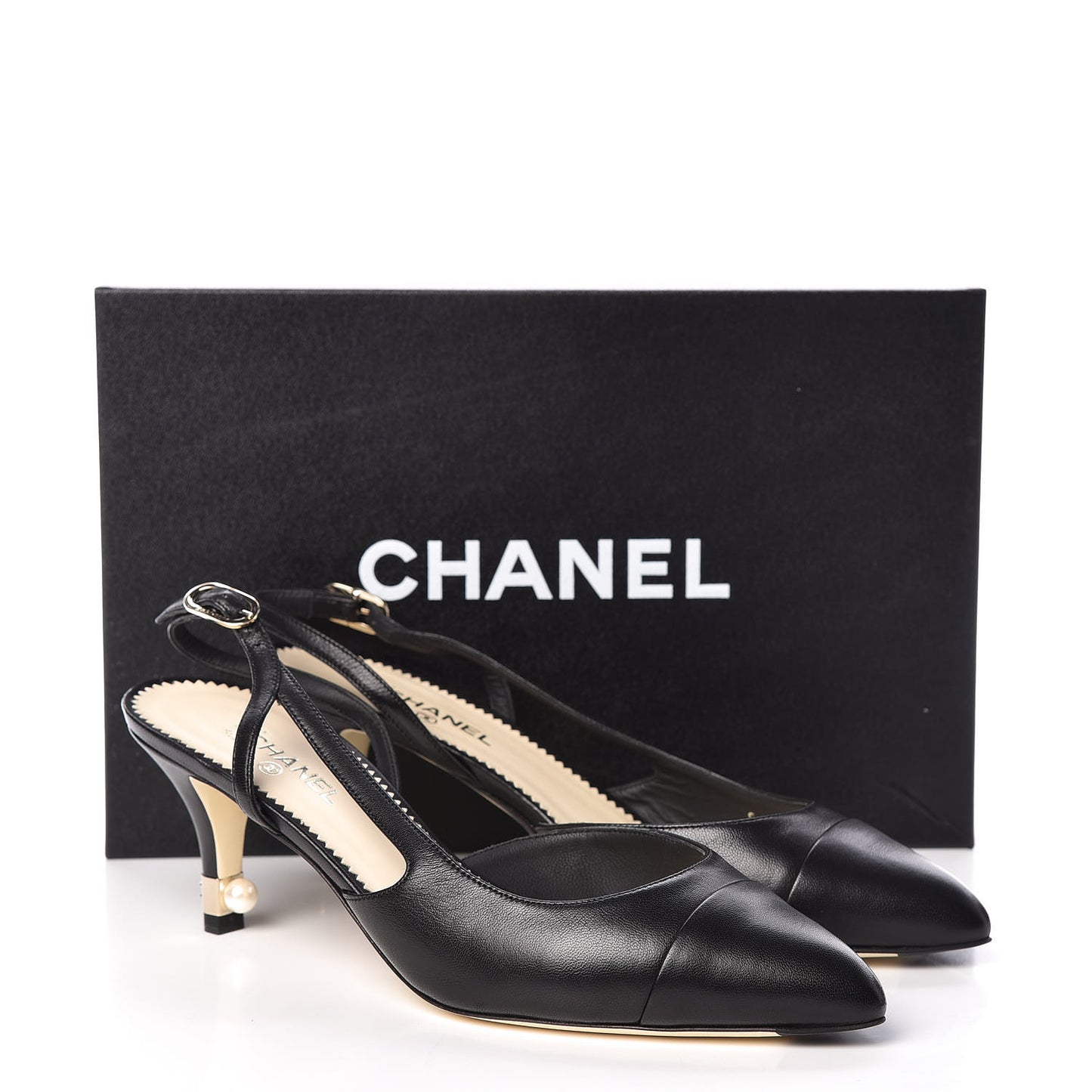 Lambskin Cap Toe CC Slingback Heels 38 Black