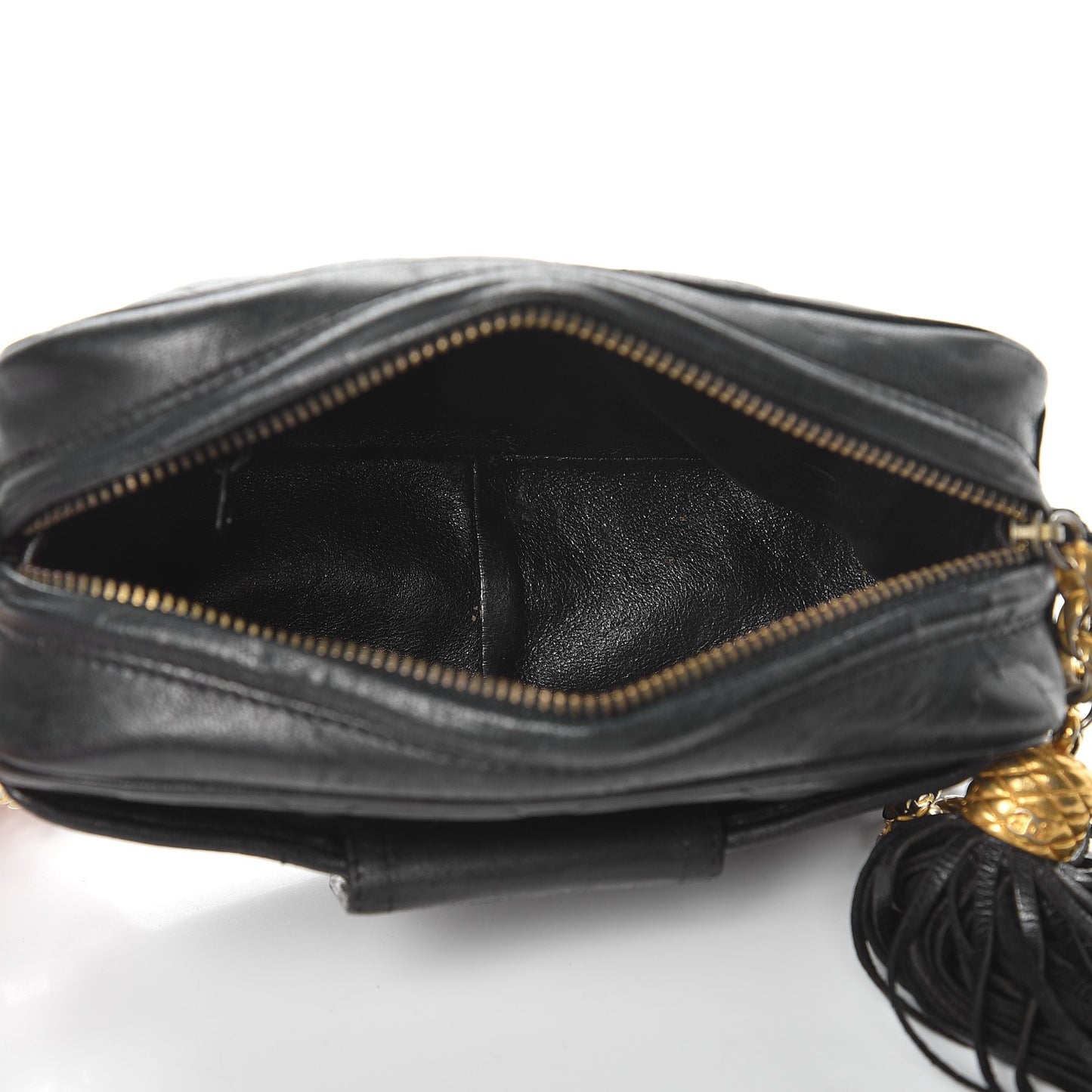 Lambskin Quilted Tassel Camera Case Black