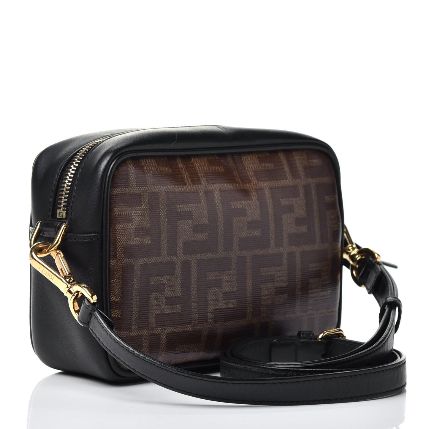 Glazed Fabric Vitello Century FF 1974 Stamp Patch Mini Camera Case Mogano Panna Black