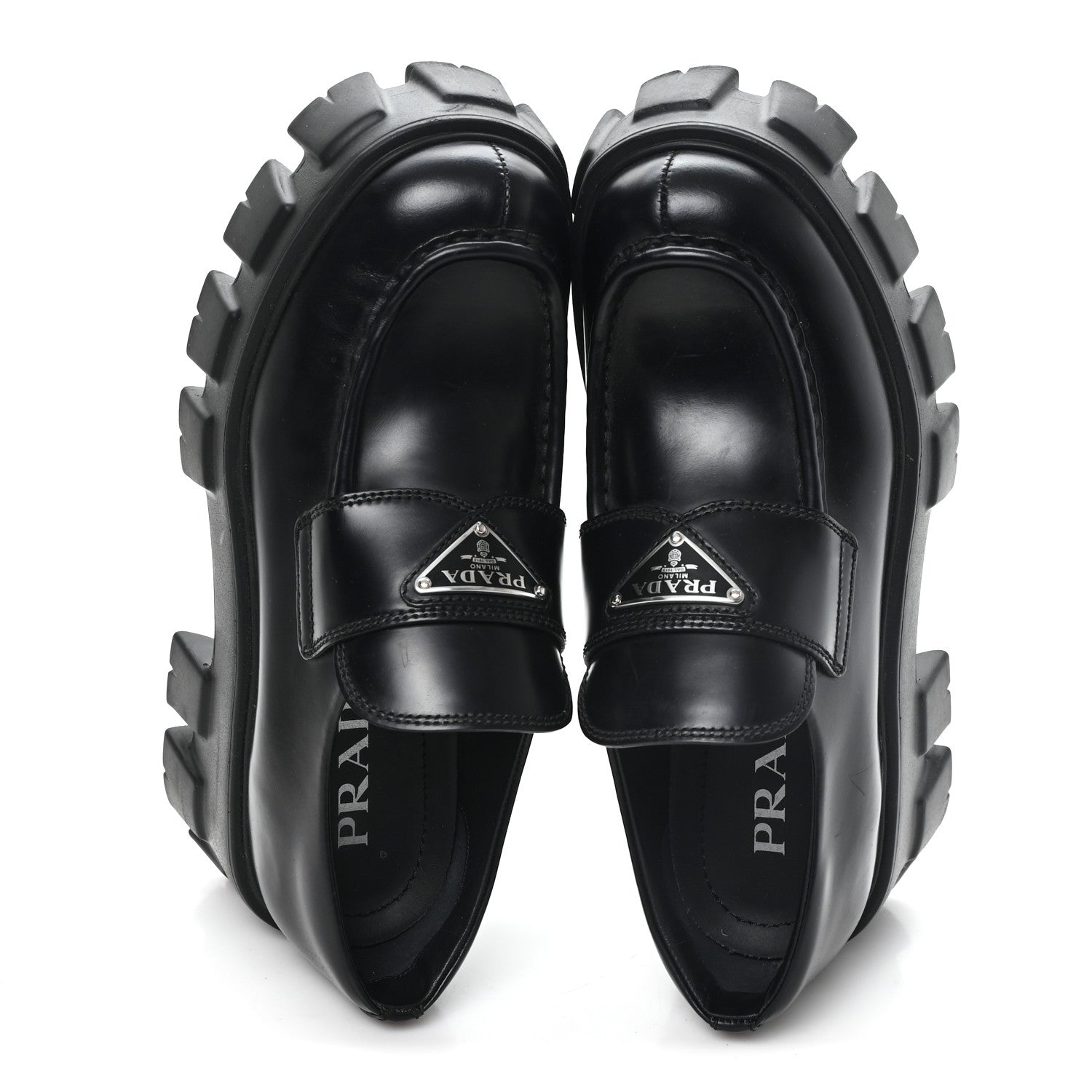 Prada Spazzolato Rois Metal Triangle Logo Monolith 55mm Loafers 36.5 Black 2 of 9