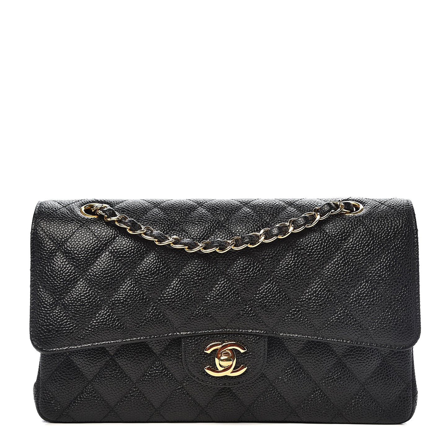 Caviar Quilted Medium Double Flap Black