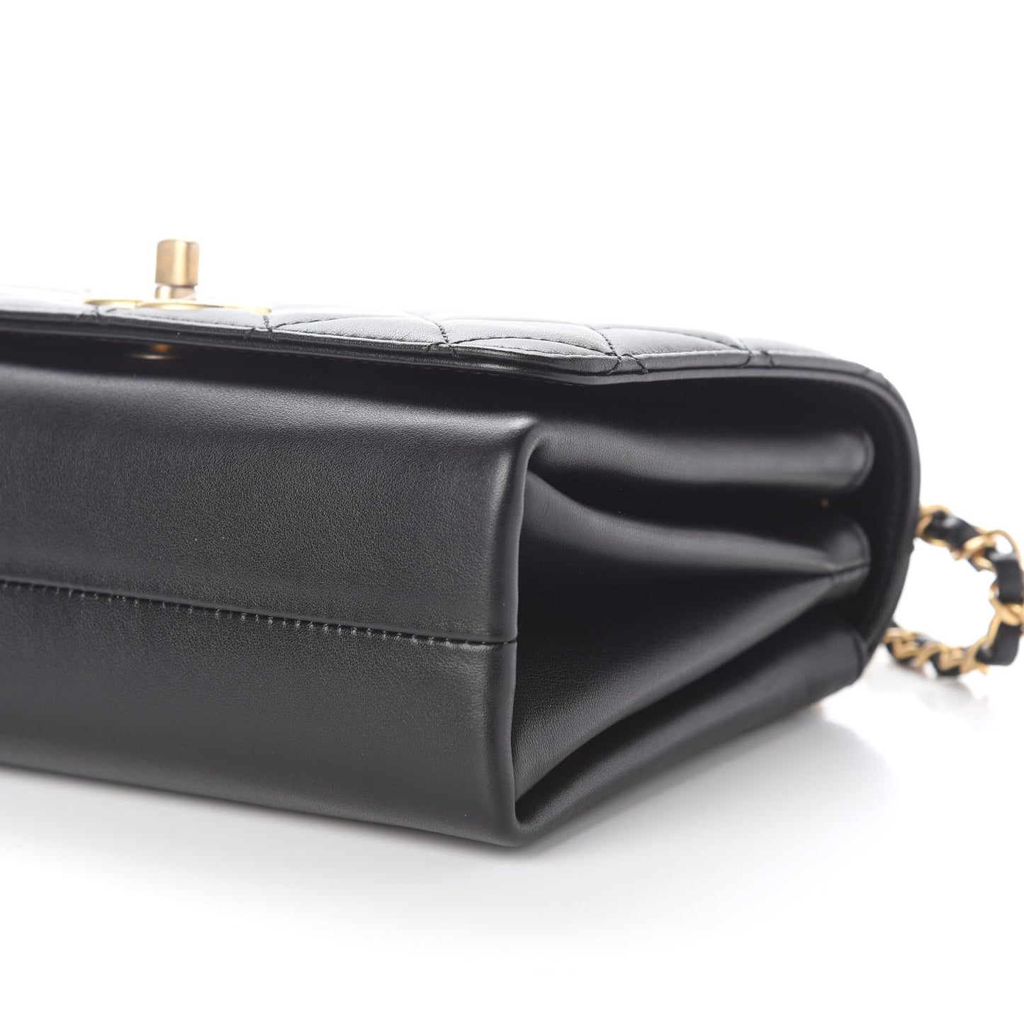 Calfskin Quilted Pearl Jewel Chain Flap Black