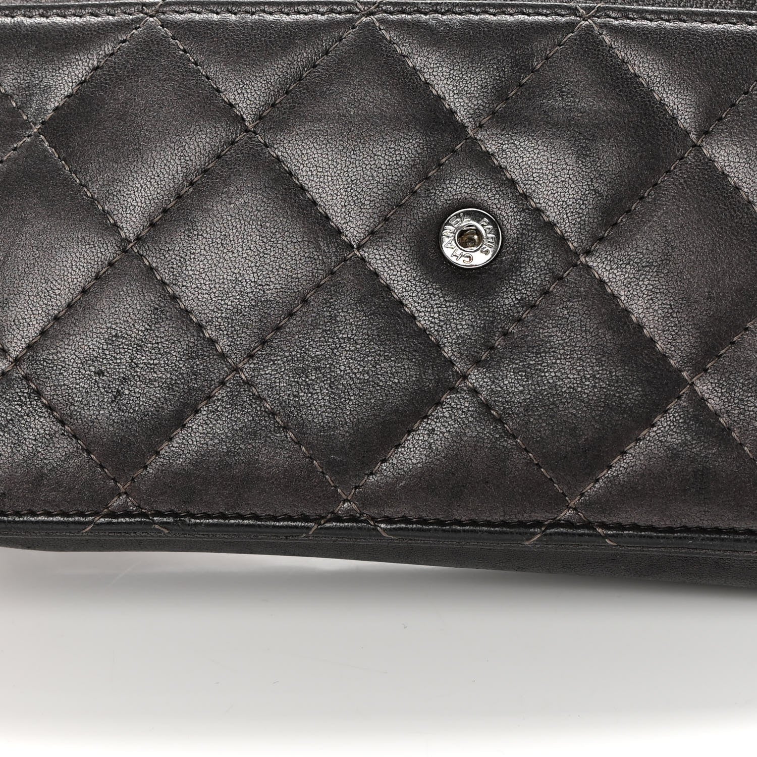 Chanel Metallic Lambskin Quilted Wallet On Chain WOC Dark Grey 14 of 17