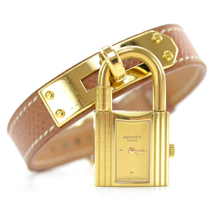 Hermes Stainless Steel Courchevel 20mm Kelly Cadena Quartz Watch Gold 1 of 8